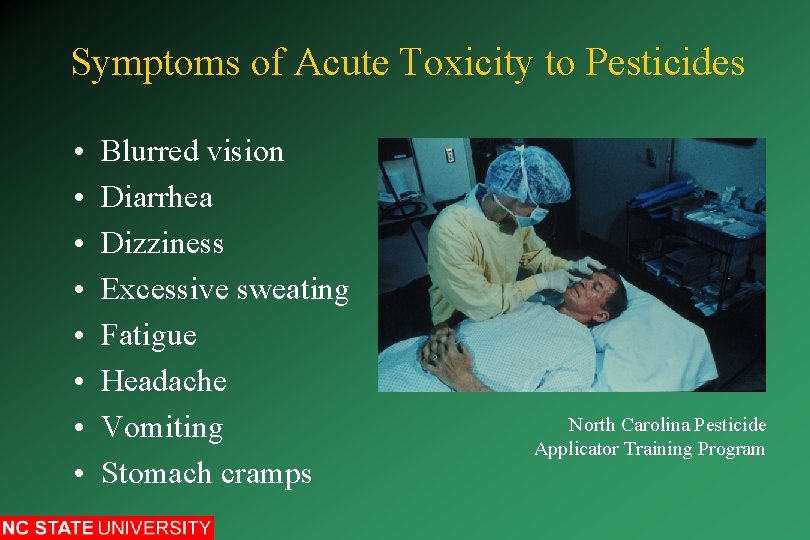 Symptoms of Acute Toxicity to Pesticides • • Blurred vision Diarrhea Dizziness Excessive sweating