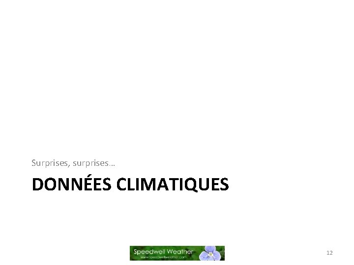 Surprises, surprises… DONNÉES CLIMATIQUES 12 