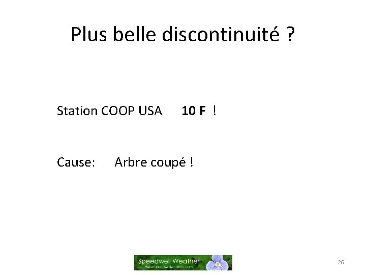 Plus belle discontinuité ? Station COOP USA 10 F ! Cause: Arbre coupé !