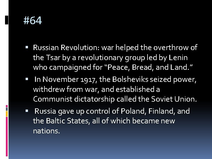 #64 Russian Revolution: war helped the overthrow of the Tsar by a revolutionary group