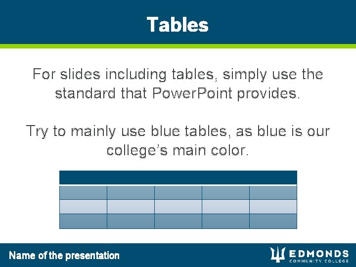 Tables For slides including tables, simply use the standard that Power. Point provides. Try Tables For slides including tables, simply use the standard that Power. Point provides. Try