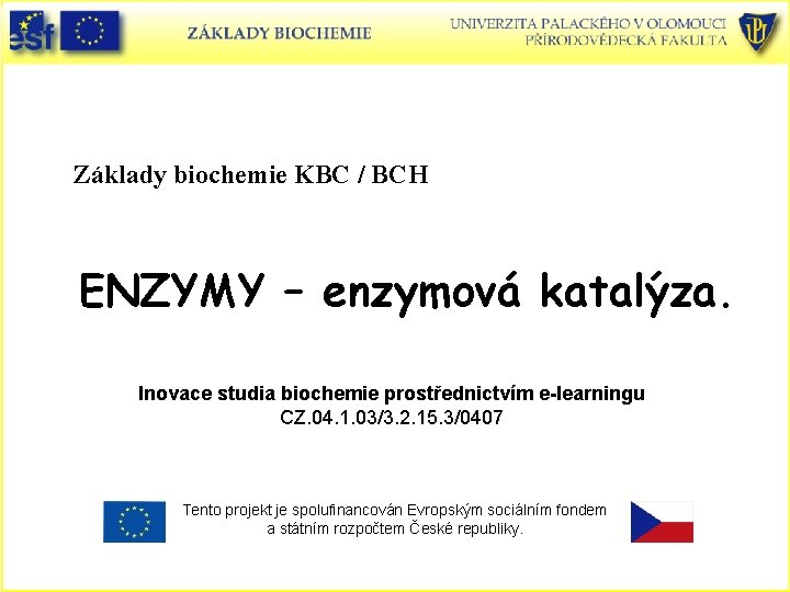 Základy biochemie KBC / BCH ENZYMY – enzymová katalýza. Inovace studia biochemie prostřednictvím e-learningu