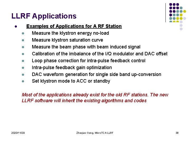 LLRF Applications l l l l l Examples of Applications for A RF Station