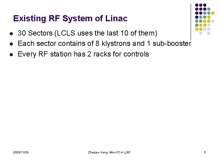 Existing RF System of Linac l l l 30 Sectors (LCLS uses the last