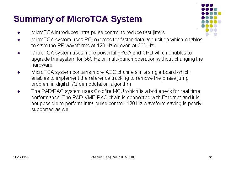 Summary of Micro. TCA System l l l 2020/11/29 Micro. TCA introduces intra-pulse control
