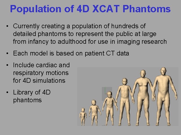 Population of 4 D XCAT Phantoms • Currently creating a population of hundreds of