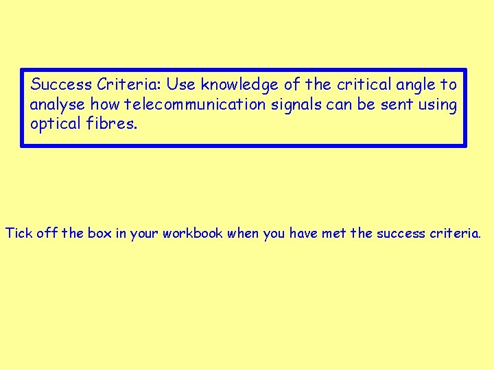 Success Criteria: Use knowledge of the critical angle to analyse how telecommunication signals can