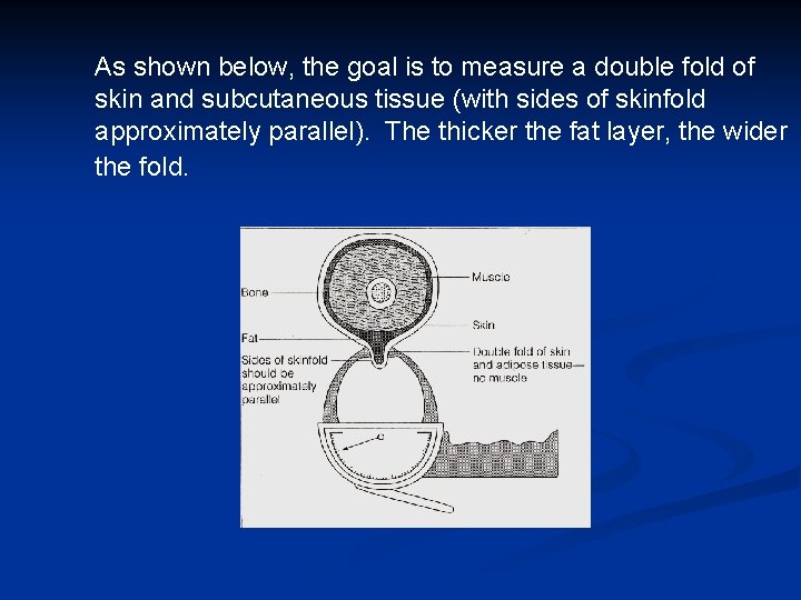 As shown below, the goal is to measure a double fold of skin and