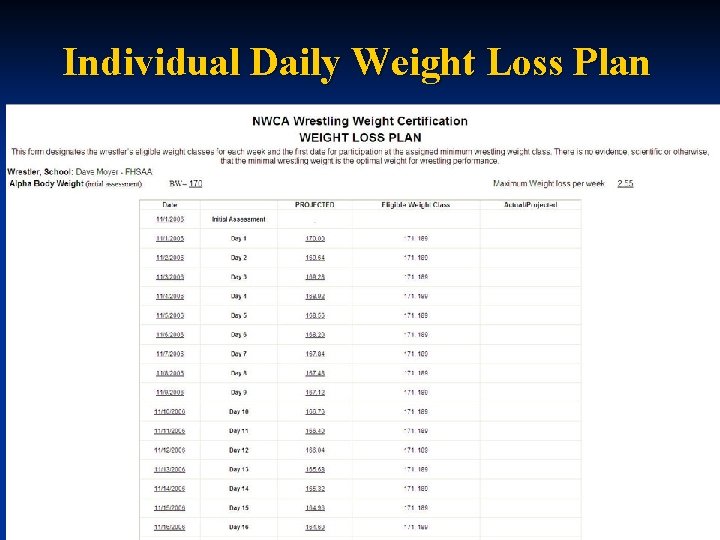 Individual Daily Weight Loss Plan 