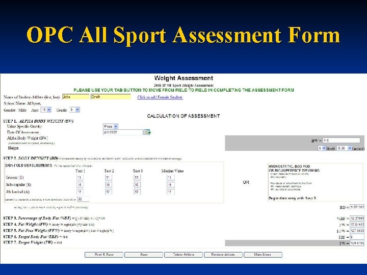 OPC All Sport Assessment Form 