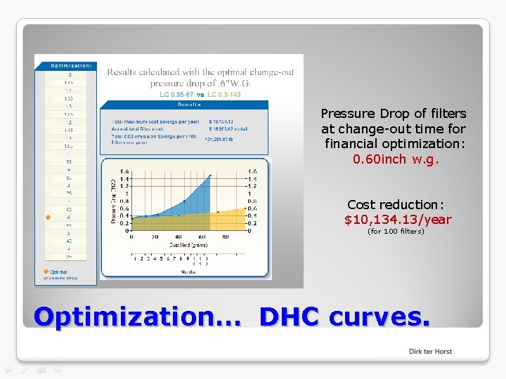 Pressure Drop of filters at change-out time for financial optimization: 0. 60 inch w.