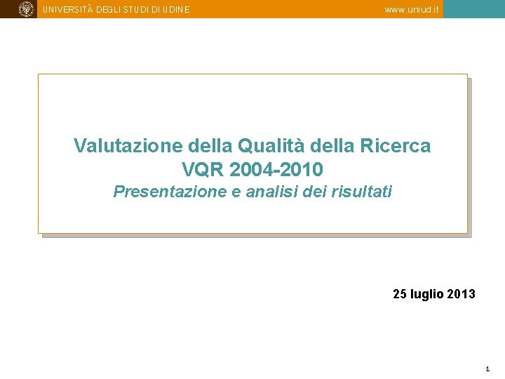 UNIVERSITÀ DEGLI STUDI DI UDINE www. uniud. it Valutazione della Qualità della Ricerca VQR