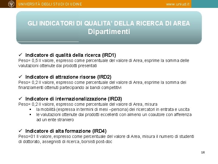 UNIVERSITÀ DEGLI STUDI DI UDINE www. uniud. it GLI INDICATORI DI QUALITA’ DELLA RICERCA