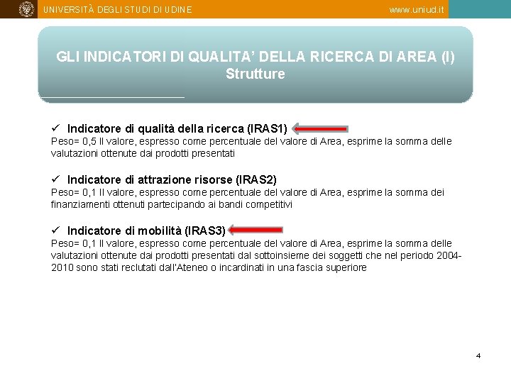 UNIVERSITÀ DEGLI STUDI DI UDINE www. uniud. it GLI INDICATORI DI QUALITA’ DELLA RICERCA