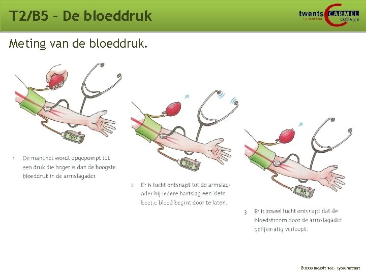 T 2/B 5 – De bloeddruk Meting van de bloeddruk. © 2009 Biosoft TCC