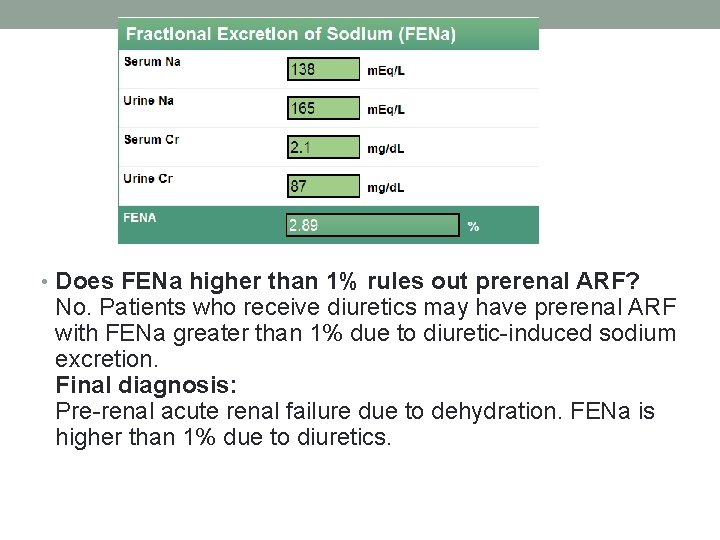 • Does FENa higher than 1% rules out prerenal ARF? No. Patients who • Does FENa higher than 1% rules out prerenal ARF? No. Patients who
