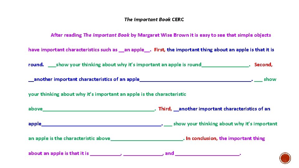  The Important Book CERC After reading The Important Book by Margaret Wise Brown