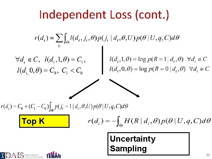 Independent Loss (cont. ) Top K Uncertainty Sampling 33 