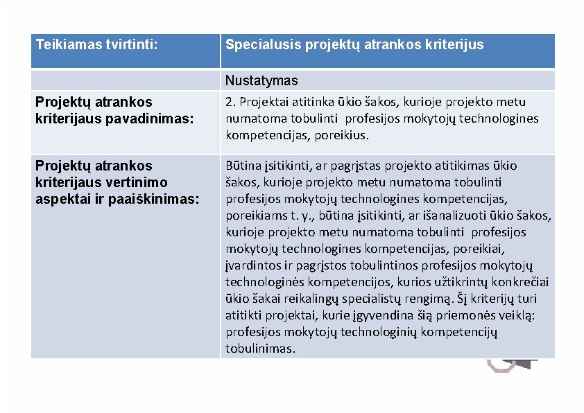 Teikiamas tvirtinti: Specialusis projektų atrankos kriterijus PASIŪLYMŲ DĖL PROJEKTŲ ATRANKOS KRITERIJŲ NUSTATYMO IR (AR)