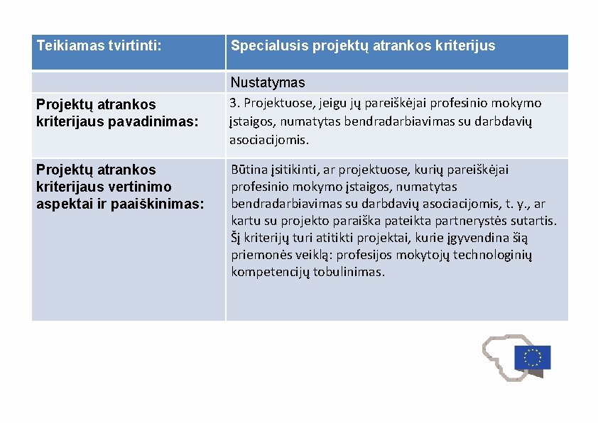 Teikiamas tvirtinti: Specialusis projektų atrankos kriterijus PASIŪLYMŲ DĖL PROJEKTŲ ATRANKOS KRITERIJŲ NUSTATYMO IR (AR)