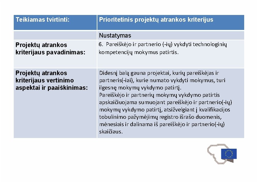 Teikiamas tvirtinti: Prioritetinis projektų atrankos kriterijus PASIŪLYMŲ DĖL PROJEKTŲ ATRANKOS KRITERIJŲ NUSTATYMO IR (AR)