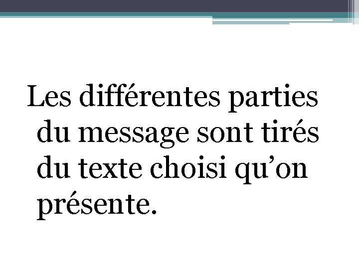 Les différentes parties du message sont tirés du texte choisi qu’on présente. 