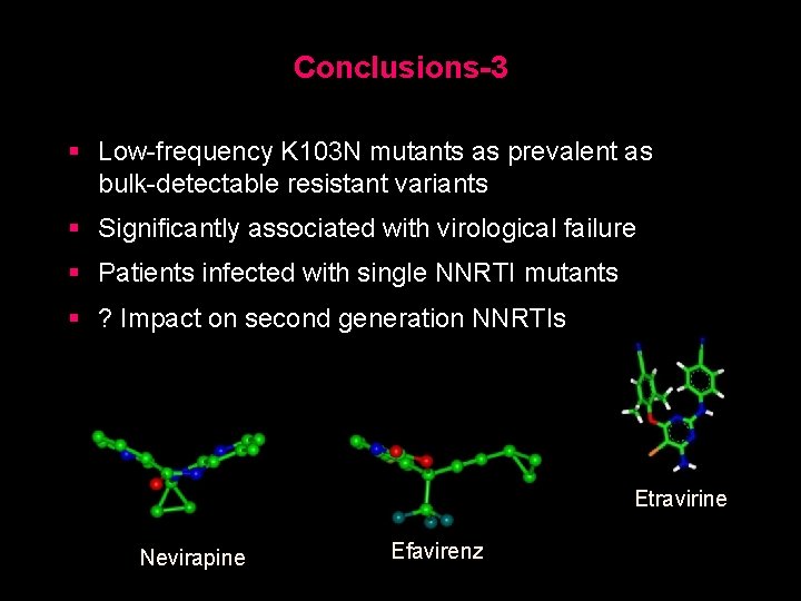 Conclusions-3 § Low-frequency K 103 N mutants as prevalent as bulk-detectable resistant variants §
