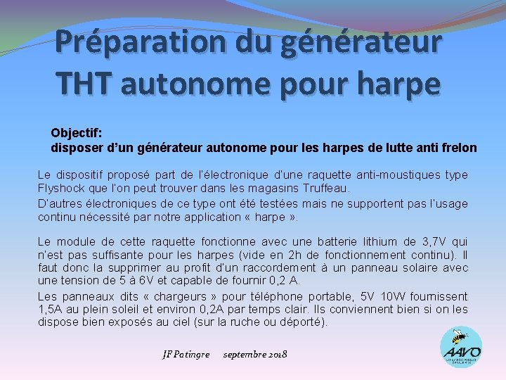 Préparation du générateur THT autonome pour harpe Objectif: disposer d’un générateur autonome pour les