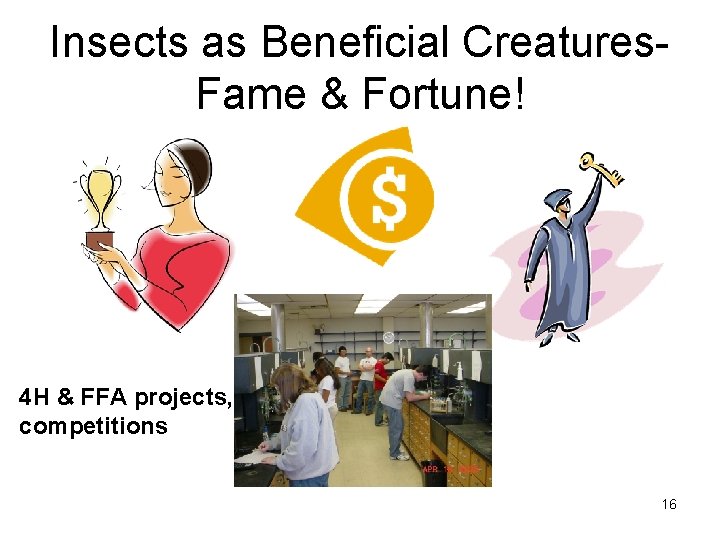 Insects as Beneficial Creatures. Fame & Fortune! 4 H & FFA projects, competitions 16