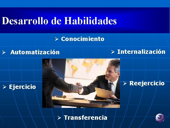 Desarrollo de Habilidades Ø Conocimiento Ø Automatización Ø Internalización Ø Reejercicio Ø Ejercicio Ø