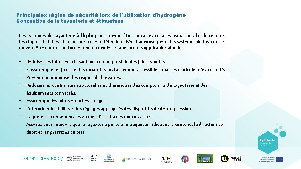 Principales règles de sécurité lors de l'utilisation d'hydrogène Conception de la tuyauterie et étiquetage