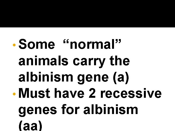  • Some “normal” animals carry the albinism gene (a) • Must have 2