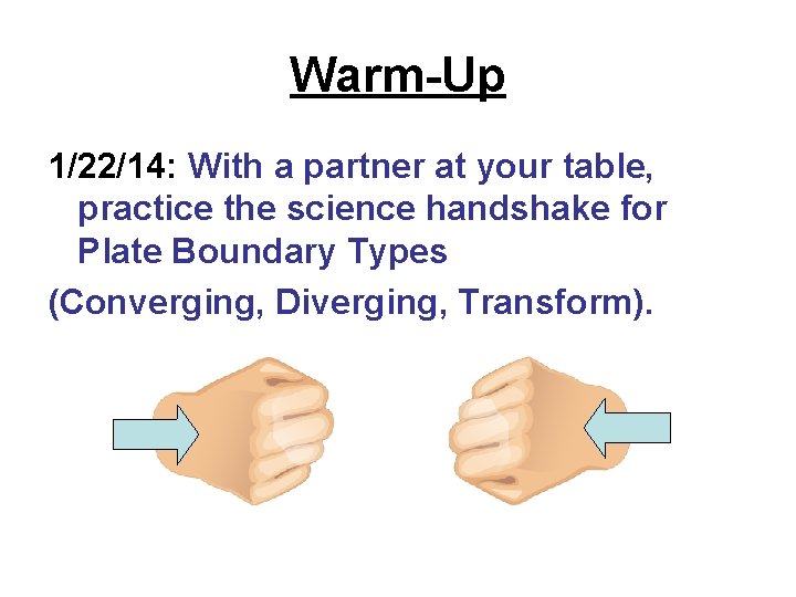 Warm-Up 1/22/14: With a partner at your table, practice the science handshake for Plate