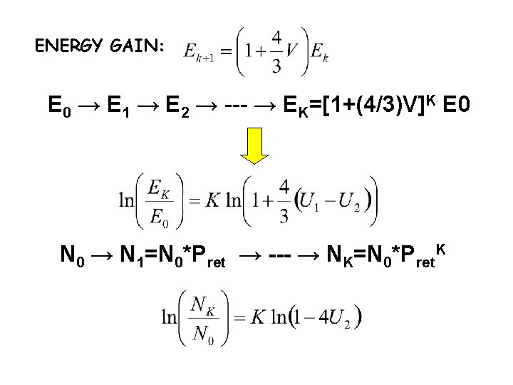 ENERGY GAIN: E 0 → E 1 → E 2 → --- → EK=[1+(4/3)V]K