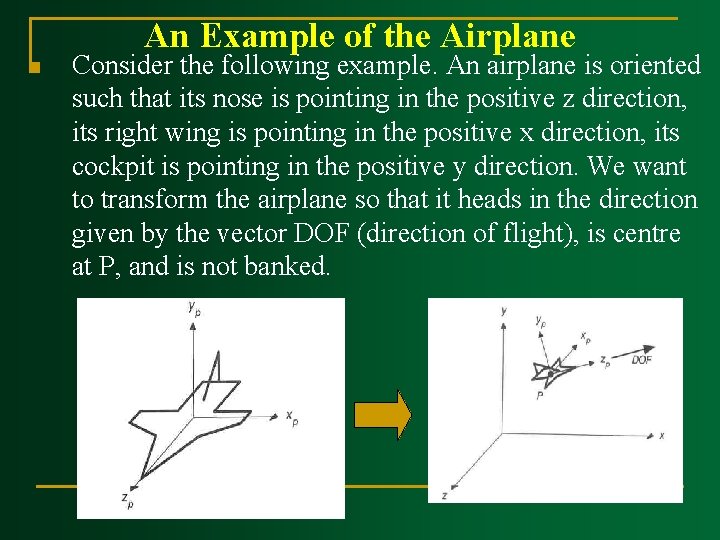 An Example of the Airplane n Consider the following example. An airplane is oriented