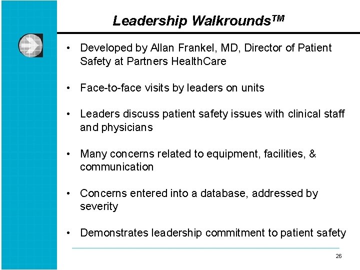 Leadership Walkrounds. TM • Developed by Allan Frankel, MD, Director of Patient Safety at