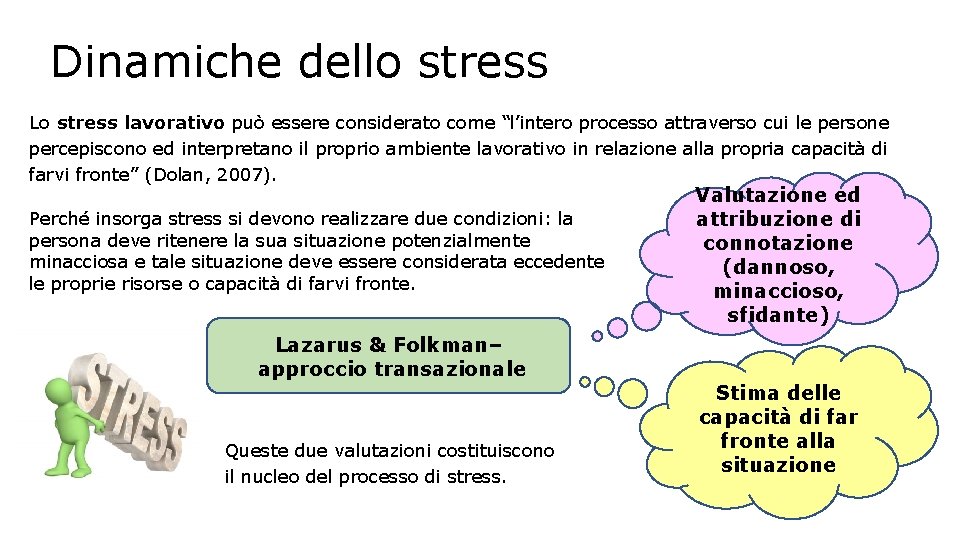 Dinamiche dello stress Lo stress lavorativo può essere considerato come “l’intero processo attraverso cui