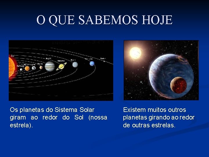 O QUE SABEMOS HOJE Os planetas do Sistema Solar giram ao redor do Sol O QUE SABEMOS HOJE Os planetas do Sistema Solar giram ao redor do Sol