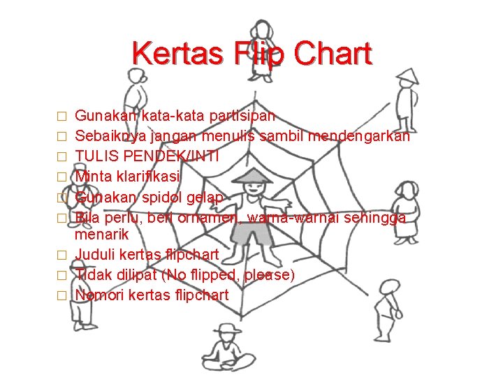 Kertas Flip Chart � � � � � Gunakan kata-kata partisipan Sebaiknya jangan menulis