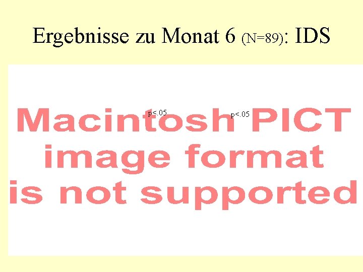 Ergebnisse zu Monat 6 (N=89): IDS p<. 05 Ergebnisse zu Monat 6 (N=89): IDS p<. 05