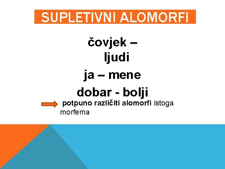 SUPLETIVNI ALOMORFI čovjek – ljudi ja – mene dobar - bolji potpuno različiti alomorfi