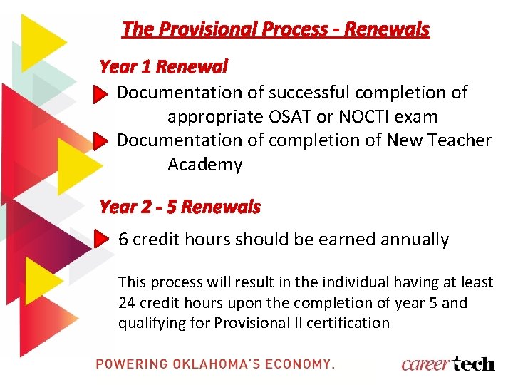 The Provisional Process - Renewals Year 1 Renewal Documentation of successful completion of appropriate