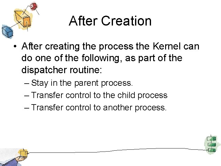 After Creation • After creating the process the Kernel can do one of the