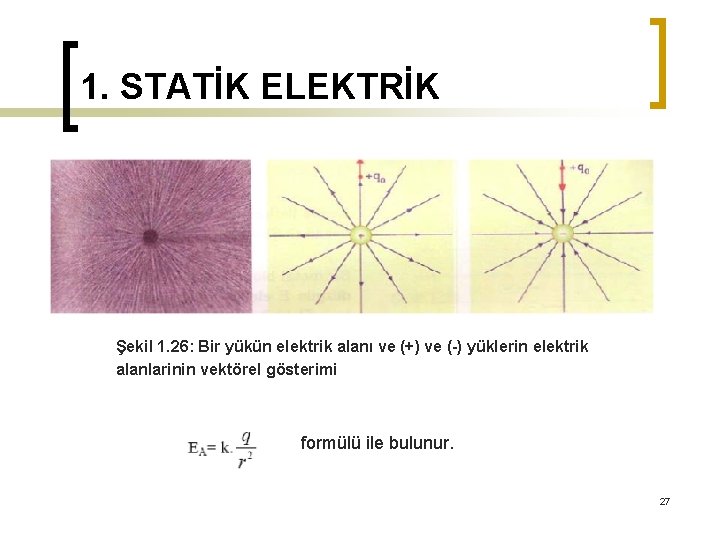 1. STATİK ELEKTRİK Şekil 1. 26: Bir yükün elektrik alanı ve (+) ve (-)