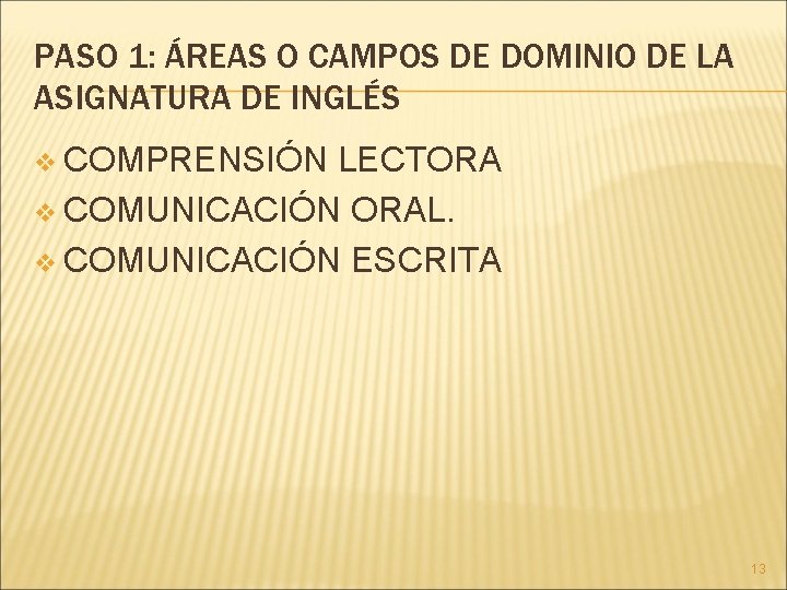 PASO 1: ÁREAS O CAMPOS DE DOMINIO DE LA ASIGNATURA DE INGLÉS v COMPRENSIÓN