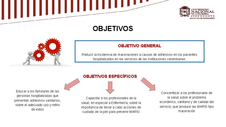 OBJETIVOS OBJETIVO GENERAL Reducir la incidencia de maceraciones a causas de adhesivos en los