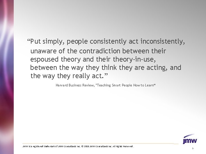 “Put simply, people consistently act inconsistently, unaware of the contradiction between their espoused theory