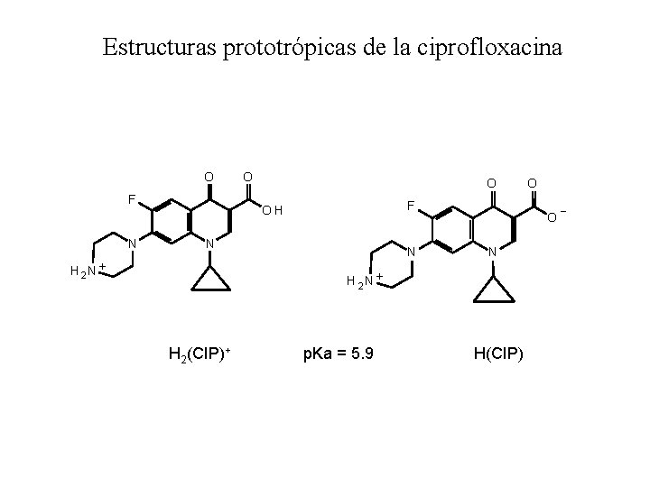 Estructuras prototrópicas de la ciprofloxacina O F N O O F OH N H