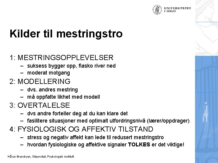 Kilder til mestringstro 1: MESTRINGSOPPLEVELSER – suksess bygger opp, fiasko river ned – moderat