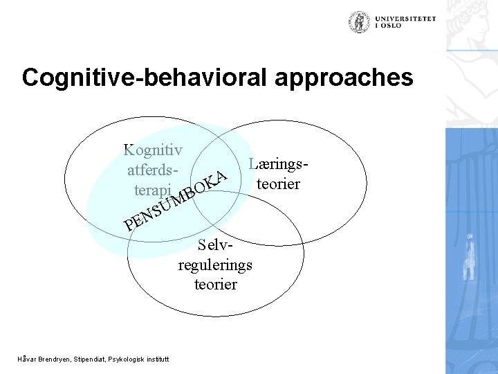 Cognitive-behavioral approaches Kognitiv Læringsatferds. A teorier K terapi BO M U S N PE